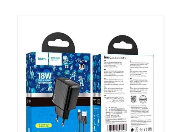 HOCO CS$21A RICH SINGLE PORT QC3.0 CHARGER MICRO